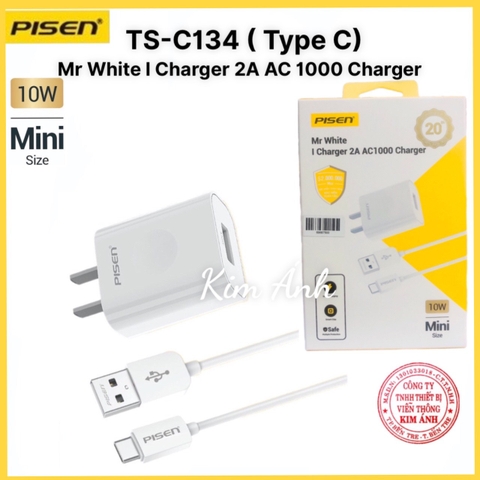 Bộ sạc Pisen Mr White i Charger 2A AC1000 ( TS-C134), dòng điện 5V -2A, công suất 10W bảo hành chính hãng 18 tháng