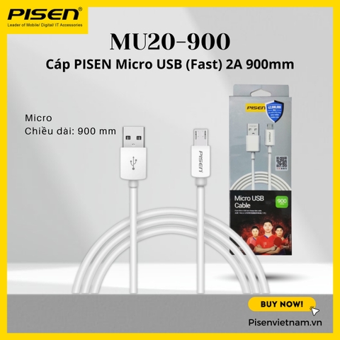 Cáp sạc nhanh Pisen Micro USB (Fast) 2A 900mm ( MU20-900), Hàng chính hãng