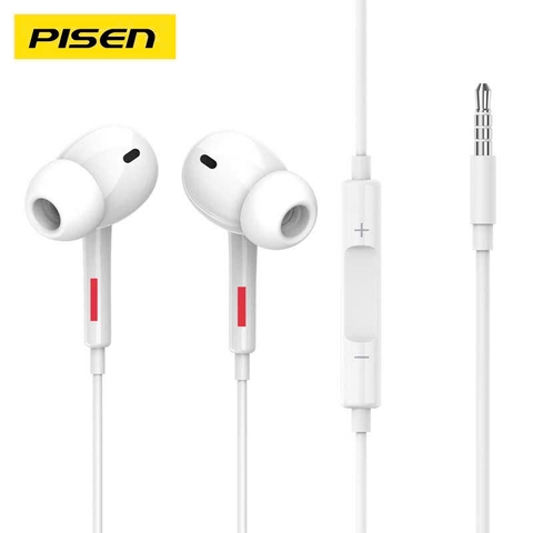 Tai nghe nhét tai có dây Pisen AP03, chân cắm tròn 3.5 ly chất lượng cao điều khiển bằng dây, hàng chính hãng nội địa
