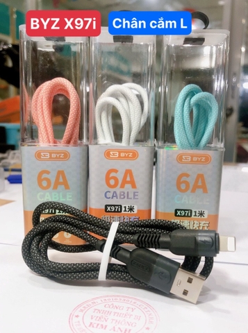 Dây sạc nhanh BYZ X97I dòng điện 6A, chân cắm L, dây bện vải dù chắc chắn, Hàng chính hãng