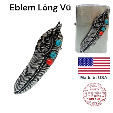 Eblem dán trang trí Zippo chủ đề Lông Vũ, chất liệu hợp kim nhôm, hàng chuẩn zin Mỹ