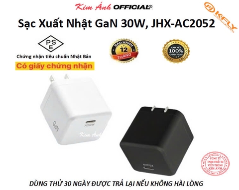 Củ sạc xuất Nhật GaN 30W KFLY ( JHX-AC2052) đạt chứng nhận PSE tiêu chuẩn Nhật Bản, bảo hành chính hãng 12 tháng