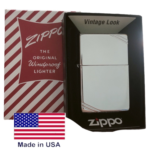 Bật lửa Zippo Mỹ Vintage high polish chrome đầu bằng đít bằng, Box đỏ xưa, Hàng chính hãng