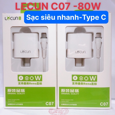 Bộ Sạc Siêu Nhanh 80W  Lecun C07, chân cắm TypeC, tương thích Oppo Realme Xiaomi Vivo Samsung, hàng hính hãng