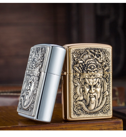 Bật lửa Chief đồng nguyên chất đắp nổi chủ đề Mặt Ông Quan Công, hàng chính hãng