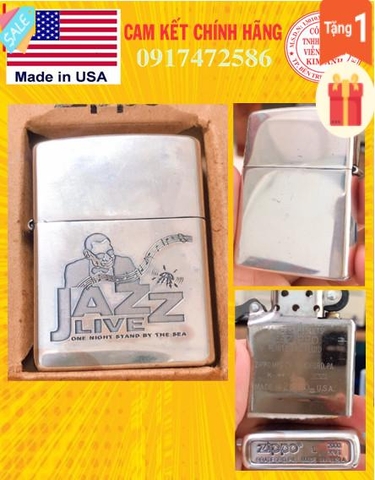 BẬT LỬA ZIPPO MỸ LAKE BẠC KHẮC ĂN MÒN CHỦ ĐỀ NHẠC JAZZ LIVE- NEW FULL BOX