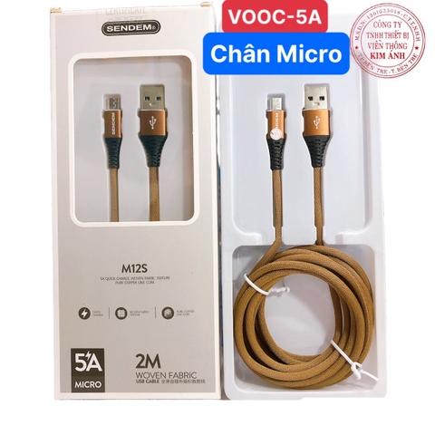 Dây sạc nhanh VOOC SENDEM M12S chân cắm Micro, dây dù dài 2M hỗ trợ sạc 5A QC 3.0, PD - Hàng chính hãng