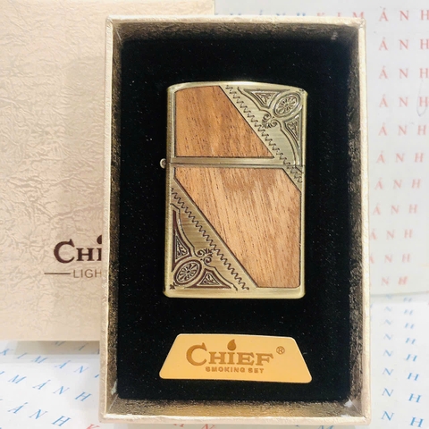 Bật lửa, hộp quẹt CHIEF chủ đề Hoa Mộc Lan vân gỗ, Kim Ánh nhập hàng chính hãng vỏ bằng đồng