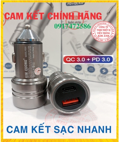 Cóc sạc xe hơi Kim Cương PD31,sạc nhanh PD 20w,  QC 3.0, màn hình hiển thị điện áp, chính hãng bảo hành 6 tháng