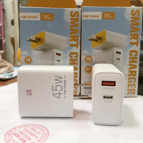 Cóc sạc nhanh Kim Cương S816 45W, hỗ trợ 2 cổng sạc ( USB và Type C), củ sạc nhanh chính hãng