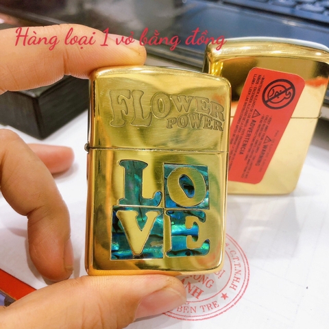 Bật lửa, hộp quẹt Zippo Armor vỏ dầy khắc ăn mòn cẩn xà cừ LOVE, hàng loại 1 vỏ đồng có tem đỏ