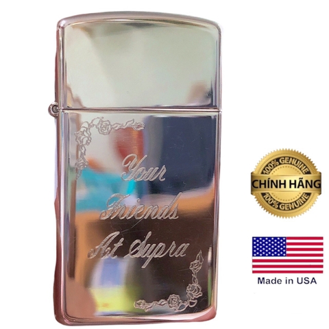 Bật lửa, hộp quẹt Zippo Mỹ Slim khắc ăn mòn Your Friends At Supra, sản xuất 2002, Hàng chính hãng