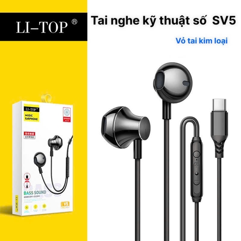 Tai nghe kim loại Rio Tinto Li-Top SV5 chân Type C, điều chỉnh âm thanh trầm giải mã kỹ thuật số, hàng chính hãng