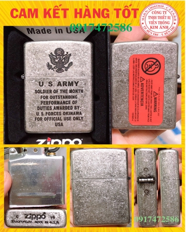 Bật Lửa Zippo Khắc Chìm U.S ARMY Bạc Giả Cổ
