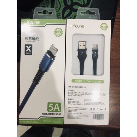 LIGHTNING- Dây sạc nhanh Lecun XC-10,sạc nhanh 5A, bện vải dù tức thời, siêu bền  - Hàng Chính Hãng