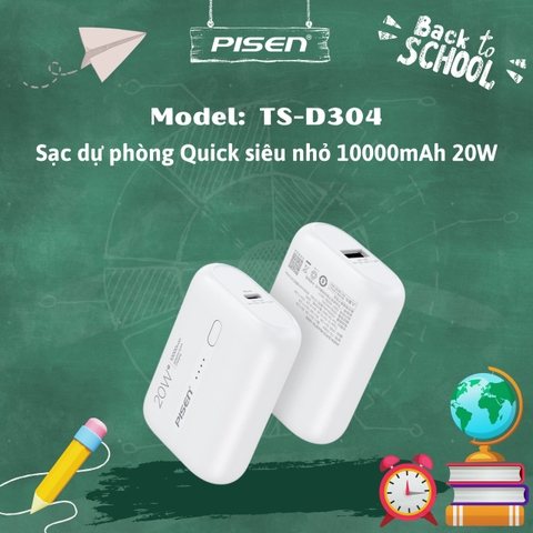 Pin sạc dự phòng Pisen (TS-D304 ) Quick Mini QP20 10000mAh , công suất 20w, nhỏ gọn, Hàng chính hãng bảo hành 24 tháng