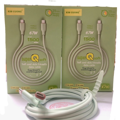 Dây sạc nhanh Kim Cương 67W dài 1.5 mét, dây nhựa mịn mập, chân cắm Type C ra Type C, hàng chính hãng