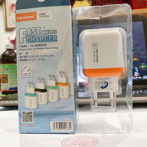 Cóc Sạc Nhanh 3A Kim Cương KMG 615- 2 Cổng Sạc Usb - Hàng Chính Hãng