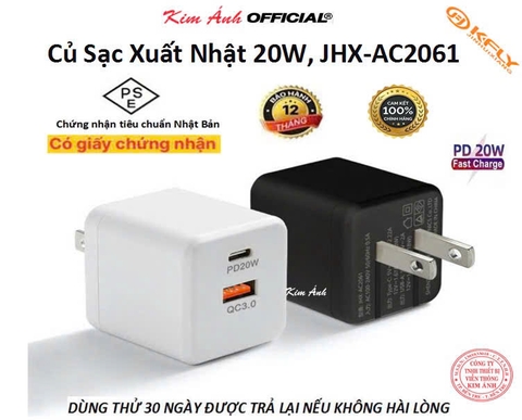 Củ sạc xuất Nhật 20W KFLY ( JHX-AC2061) chứng nhận PSE tiêu chuẩn Nhật Bản, bảo hành chính hãng 12 tháng