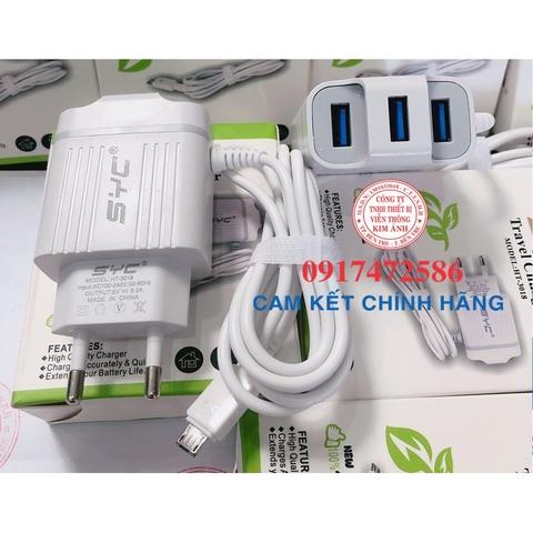 SẠC ĐIỆN THOẠIY SYC ( HT-3018) 3.2A  LIỀN DÂY CHÂN MICRO, Có Thêm 3 Cổng USB , SẠC 1 LÚC 4 THIẾT BỊ