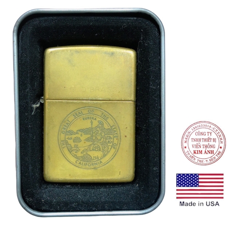 Bật lửa Zippo MỸ Solid Brass, khắc ăn mòn The Great Seal Of The State, mộc đáy ngược, sản xuất 1996 Hàng chính hãng