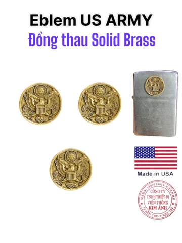 Eblem dán trang trí Zippo chủ đề US ARMY, chất liệu đồng thau Solid Brass, hàng chuẩn zin Mỹ