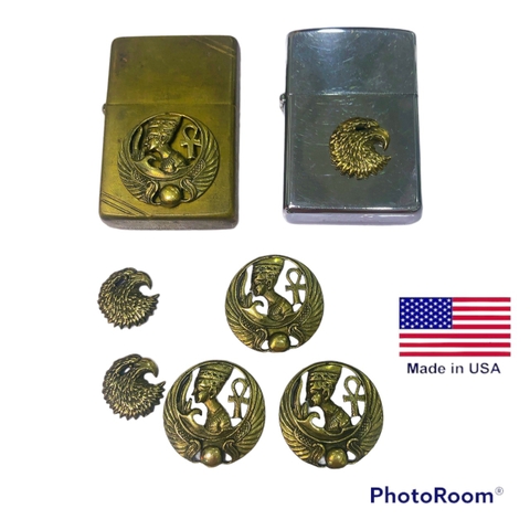 Eblem Zippo Mỹ chủ đề Ai cập và Chim Ưng, Chuẩn Zin Solid Brass đồng thau nguyên chất