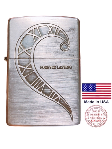 Bật lửa, hộp quẹt Zippo Mỹ Lacke bạc FOREVER LASTING, khắc ăn mòn full nắp, Hàng chính hãng