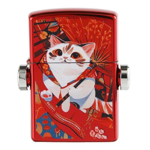Bật lửa CHIEF chủ đề Mèo may mắn xoay 360 độ, Kim Ánh cam kết hàng chính hãng vỏ bằng đồng càng dùng càng sáng bóng