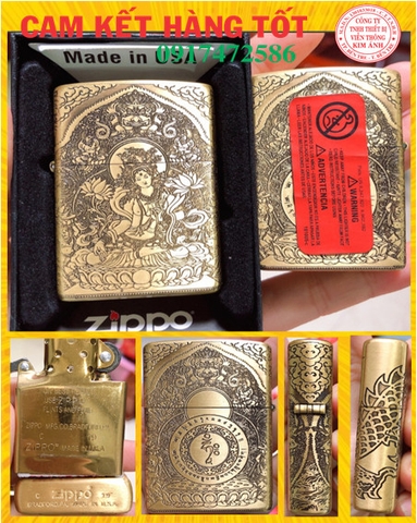 BẬT LỬA, HỘP QUẸT ZIPPO KHẮC ĂN MÒN HÌNH PHẬT BÀ, CÓ TEM ĐỎ
