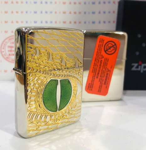 Hộp quẹt. bật lửa Zippo Armor vỏ dầy khắc ăn mòn mẫu Mắt Rồng, hàng loại 1 vỏ bằng đồng có tem đỏ