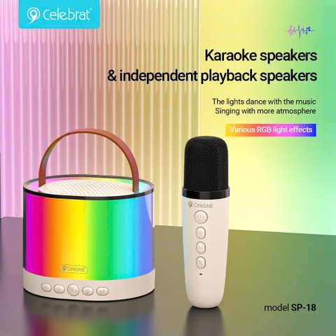 Loa Bluetooth Celebrat SP-18 kèm Micro hát Karaoke gia đình , âm thanh vòm, hàng chính hãng, cho dùng thử 30 ngày