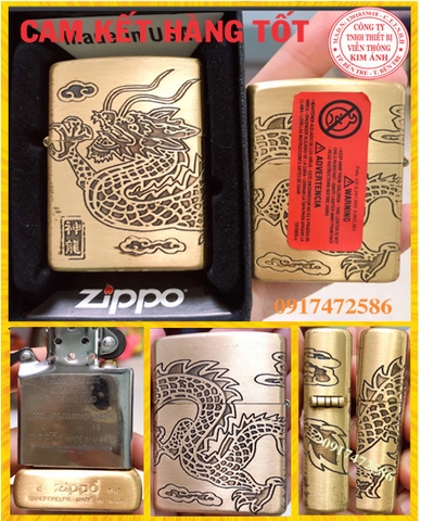 Bật Lửa, hộp quẹt Zippo khắc ăn mòn mẫu Rồng Trên Mây - Ruột trắng - Có Tem đỏ