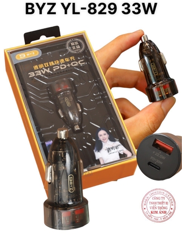 Cóc sạc xe hơi, sạc nhanh 33W 2 cổng BYZ YL-829 trong suốt lộ main, hàng chính hãng