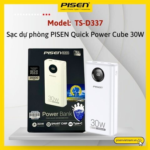 Pin sạc dự phòng PISEN QUICK Power Cube 20000mAh, công suất 30W sạc nhanh hai chiều - Hàng chính hãng