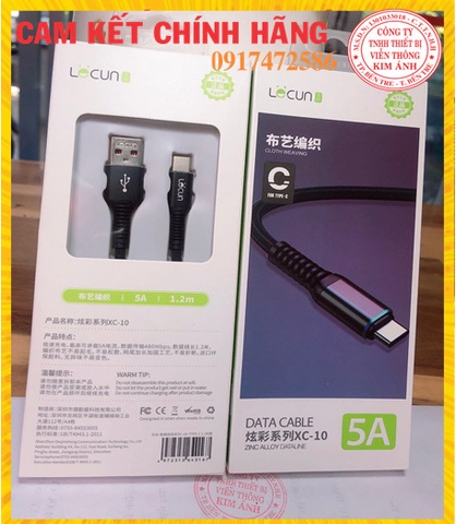 Type C- Dây sạc Lecun XC-10 bện vải dù, sạc nhanh 5A
