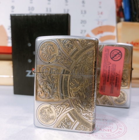 Bật lửa, hộp quẹt Zippo khắc ăn mòn Thần Chết Satin , Vỏ đồng có tem đỏ