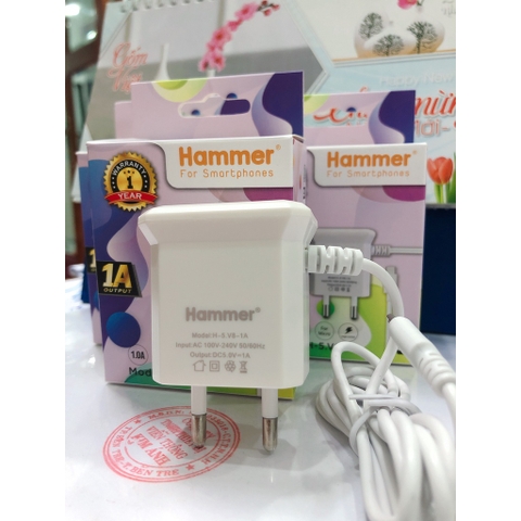 Sạc Liền Dây Hammer (H-5) Dòng Điện 1A có đèn Led , Chuôi Micro - Hàng Chính Hãng