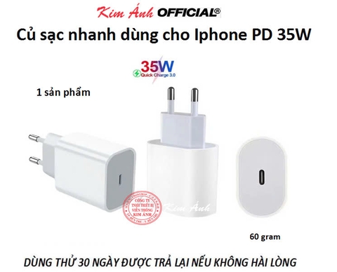 Củ sạc nhanh PD 35W dùng cho Iphone, chống cháy, nặng 60gram, bảo hành 12 tháng, cho dùng thử 30 ngày