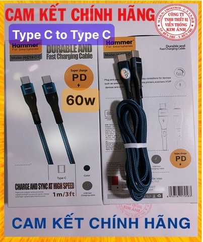 Dây sạc nhanh Hammer C14, Type C to Type C, PD 60W, dây dù chống cắt và truyền dữ liệu tốt