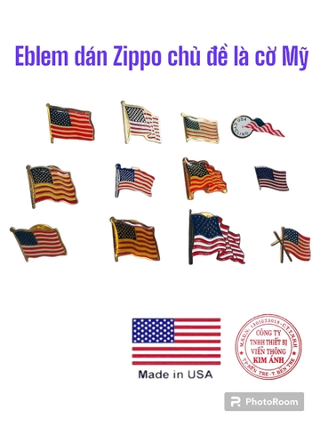 Tấm dán Eblem trang trí Zippo chủ đề Lá Cờ Mỹ, chất liệu đồng thau Solid Brass, hàng chuẩn zin Mỹ