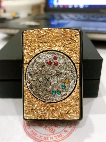 Bật lửa Chief đồng nguyên chất có Nút Xoay chủ đề Cóc Thiềm Thừ ( Cóc ngậm ngọc) - Màu trắng