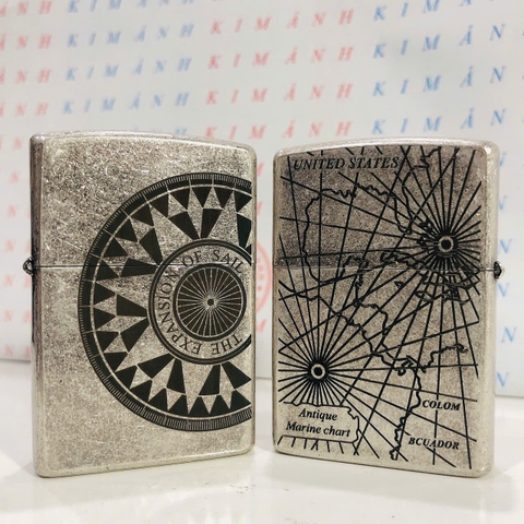 Bật lửa, hộp quẹt ZIPPO chủ đề La Bàn giả cổ, Kim Ánh nhập hàng cao cấp vỏ bằng đồng có dán tem đỏ