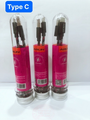 Type C- Cáp ống nghiệm Arun dòng điện 2.1A, chân cắm Type C, dây vải dù chắc chắn và chống rối, Hàng chính hãng