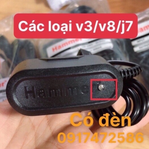 Sạc điện thoại đen có đèn Hammer CÁC LOẠI chuôi 8600 /v8/ micro /V3 /j700 /j7