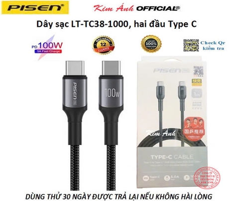 Dây sạc nhanh Pisen LT-TC38-1000, Công suất 100W, dây dù chống rối 3in1 (L/ Type-C/ Micro), hàng chính hãng nội địa