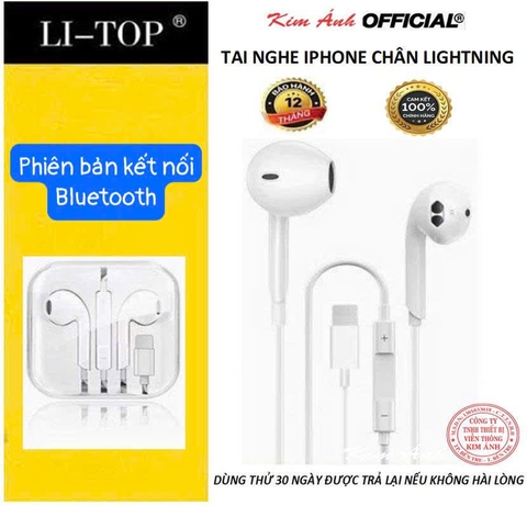 Tai nghe Li-Top chân cắm Lightning phiên bản Bluetooth, hàng chính hãng có giấy ủy quyền phân phối