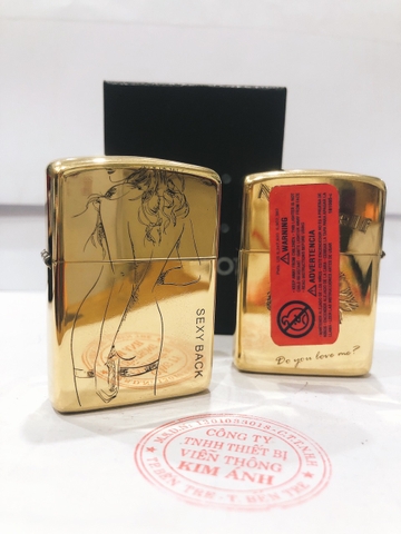 Bật lửa, hộp quẹt Zippo Armor vỏ dầy, khắc chìm mặt trước Cô Gái, mặt sau nụ hôn, Hàng loại 1 vỏ bằng đồng có em đỏ