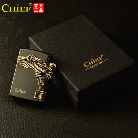 Hộp quẹt Chief đồng nguyên chất đắp nổi chủ đề Đại Bàng Sải Cánh, hàng chính hãng