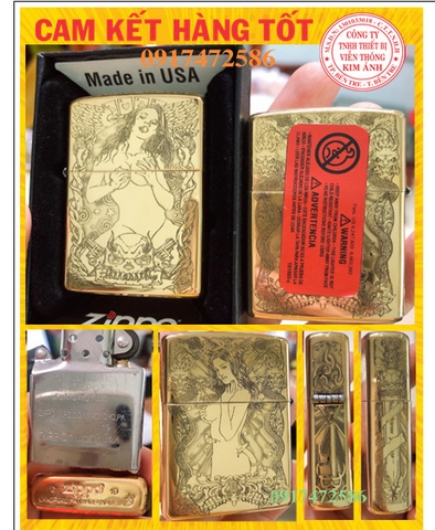 BẬT LỬA ZIPPO ARMOR VỎ DẦY KHẮC CHÌM CÔ GÁI ĐẦU LÂU - RUỘT TRẮNG